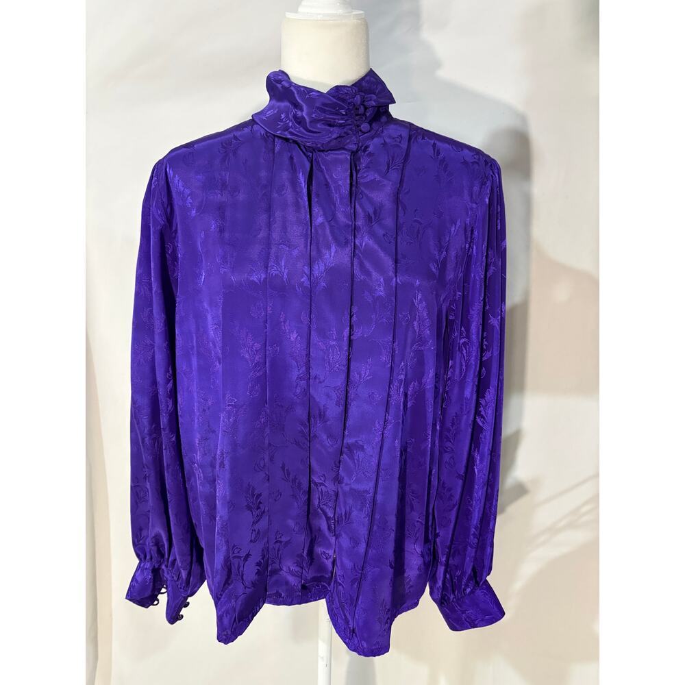 Vintage Victorian Revival Purple Flowing Blouse Sz 16